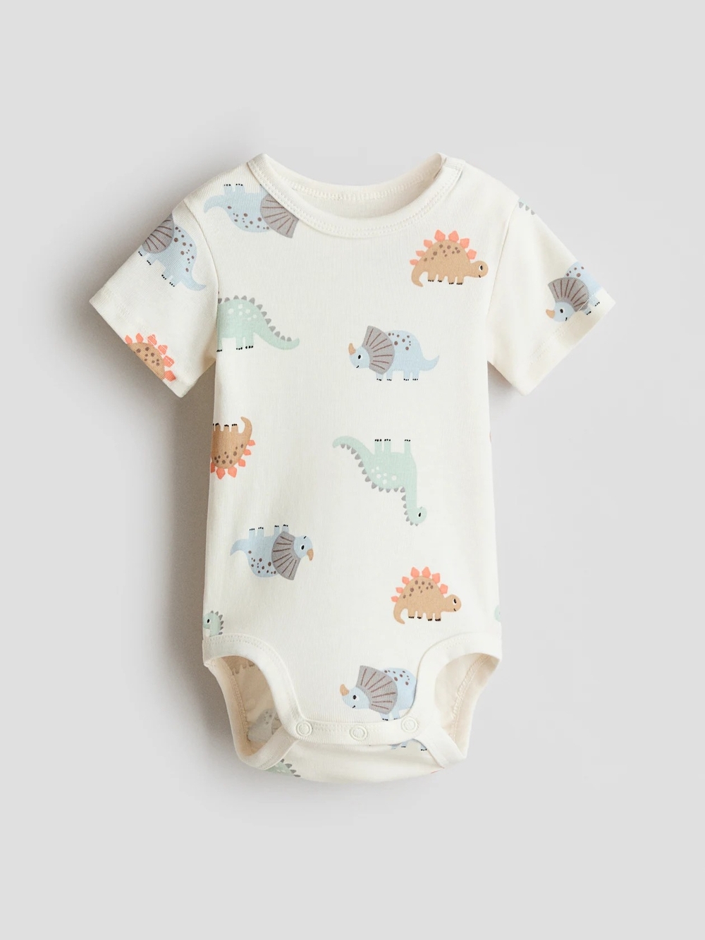 DUO of H&M Cream One-Piece Bodysuit with Pastel Dino Print NWT